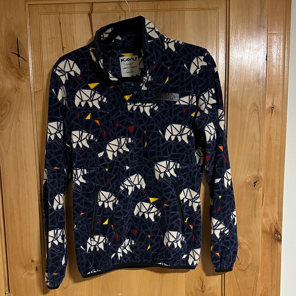 KAVU Navy Geometric Fleece Pullover